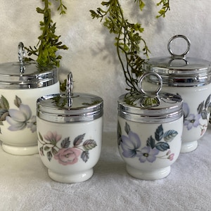Vintage Porcelain Egg Coddlers Royal Worcester Set of 4 Single & Double June Garland Mid Century Dishes Vintage Kitchen House Warming Gift