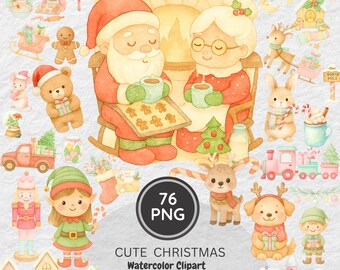 Watercolor Christmas Clipart Bundle – 76 PNG Holiday Illustrations (Commercial Use)