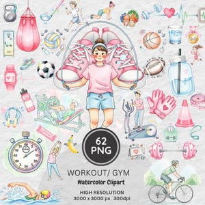Fitness Clipart Set: Gym Equipment, Kettlebells, Dumbbells (PNG Digital Download)