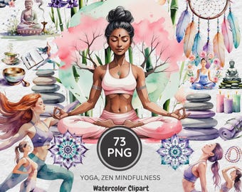 Watercolor Yoga Clipart Set: Calming Lilac Planner Graphics (Digital Download 73 PNGs)