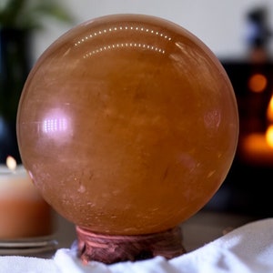 Large Honey Calcite Sphere - Radiant Natural Crystal Ball for Confidence & Healing | Enhances Personal Power, Clarity - Luxurious Home Decor