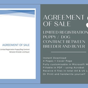 DOG BREEDER CONTRACT | Limited Registration Puppy Contract between Breeder/Buyer | Editable Microsoft Word | Fillable Pdf | Instant Download