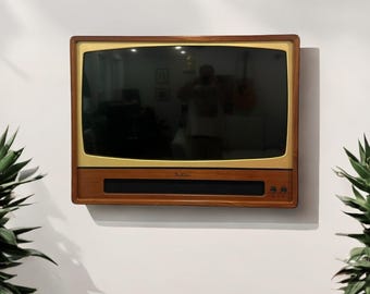 The Wall Hanger | 55" Retro TV Frame Cabinet | Mid Century Modern Wood Wall Mount