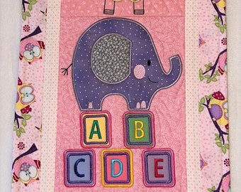 Child's Pink Hand Made Wall Hanging with Applique and Machine Quilting