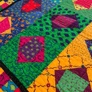 Bright Coloured Handmade Patchwork Quilt, Professionally Machine ...