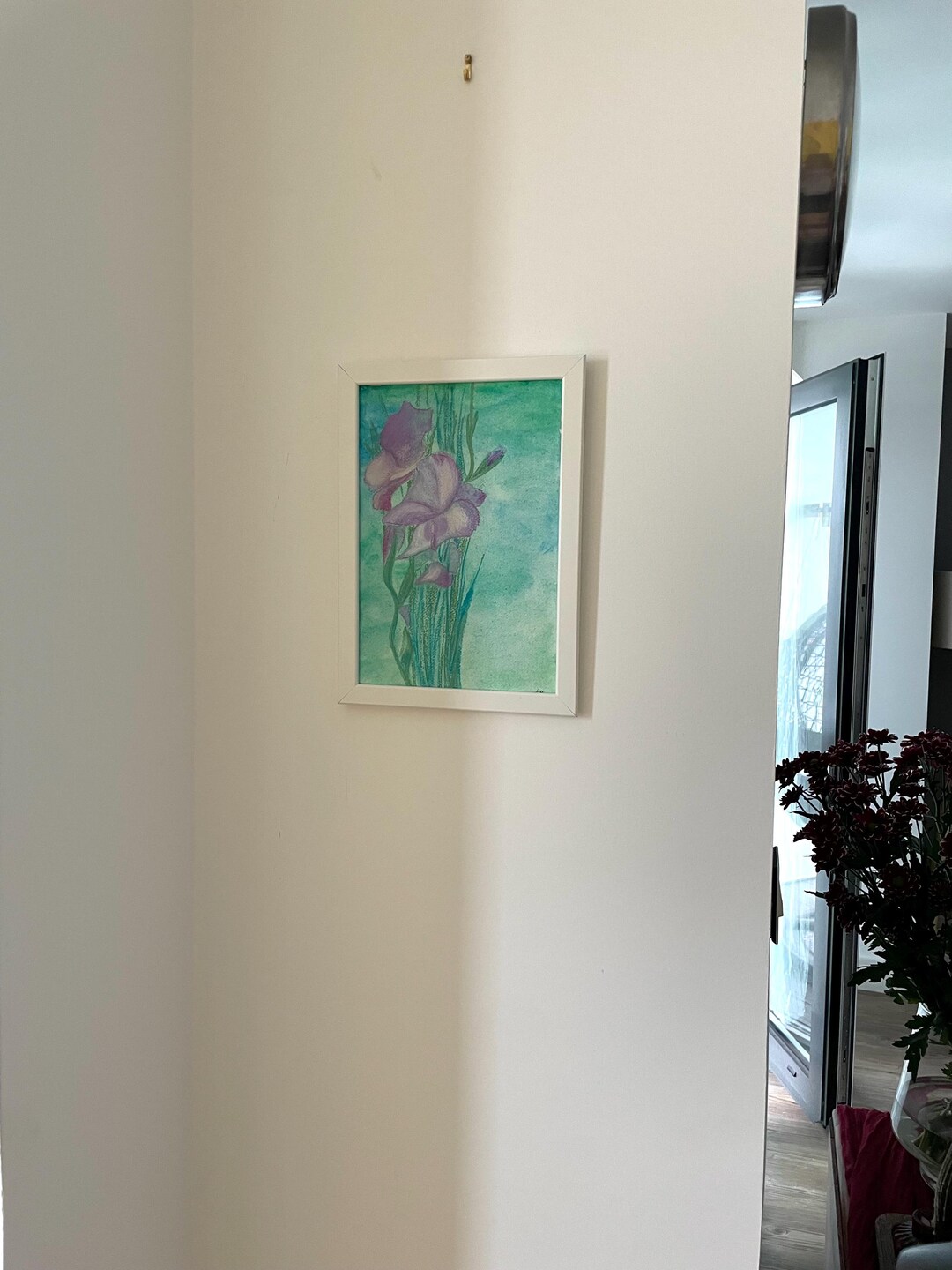 Original Iris Oil Pastel Painting - Framed Floral A4 Wall Art - Etsy