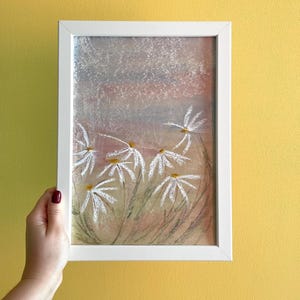 Dreamy Daisies Flowers – Dipinto originale a pastello a olio su carta / Stampa artistica da parete a pastello a olio / Regalo incorniciato per lei