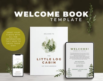 Cabin Themed Welcome Book template, Airbnb Welcome Book Template, VRBO Welcome Book Template,  Airbnb Tools, Sign Templates