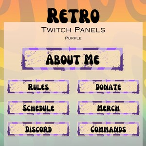 40 Purple Retro Twitch Panels | Streamer | Content Creator | Gamer | About Me | Pack
