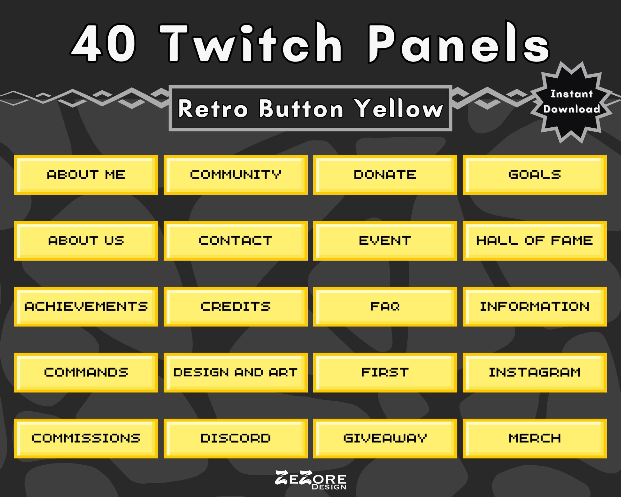 40 Yellow Retro Game Button Twitch Panels Streamer Content Creator ...
