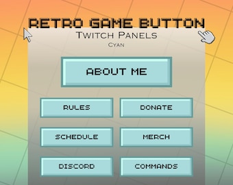 Paneles de Twitch con 40 botones de juego retro en color cian / Transmisor / Creador de contenido / Jugador / Acerca de mí / Paquete
