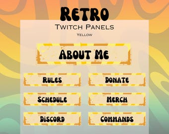 40 paneles retro de Twitch en amarillo / Transmisor / Creador de contenido / Jugador / Acerca de mí / Paquete