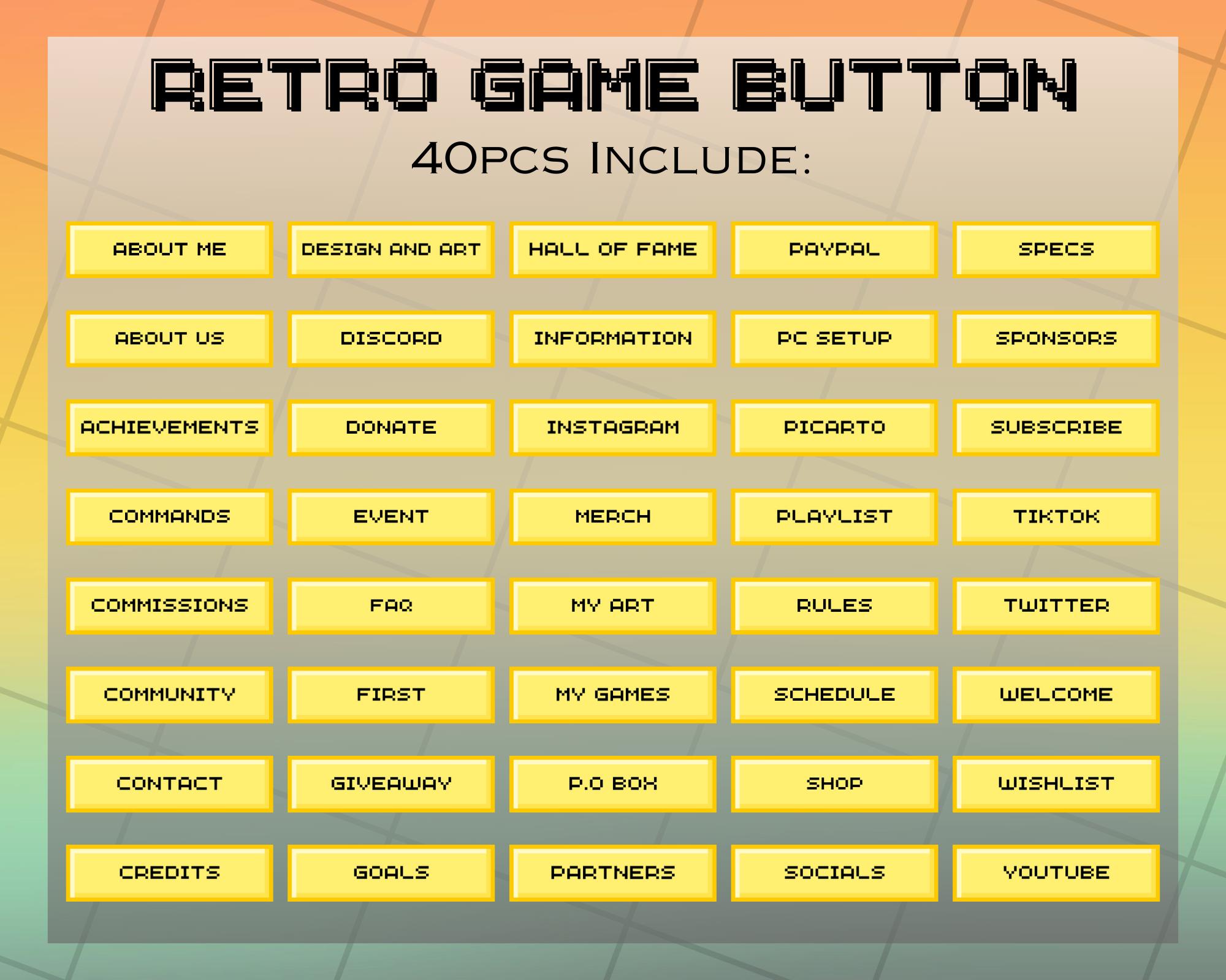 40 Yellow Retro Game Button Twitch Panels | Streamer | Content Creator ...