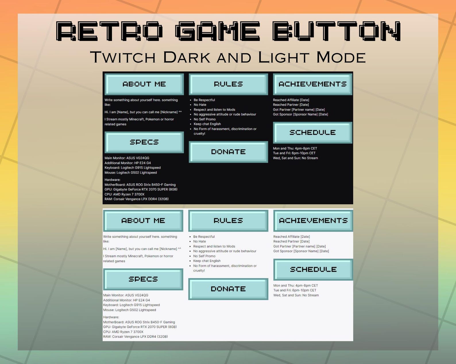 40 Cyan Retro Game Button Twitch Panels | Streamer | Content Creator ...