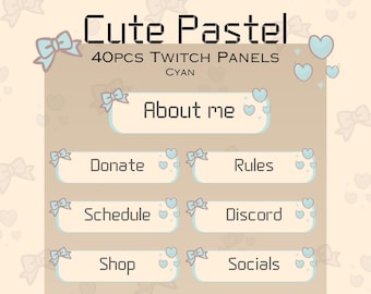 40 lindos paneles de Twitch en tonos cian y verde azulado pastel / Transmisor / Creador de contenido / Jugador / Acerca de mí / Paquete