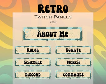 40 paneles retro de Twitch en color cian / Transmisor / Creador de contenido / Jugador / Acerca de mí / Paquete