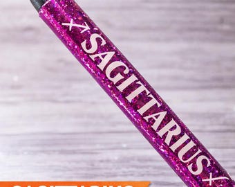 Penna gel in resina con simbolo/segno zodiacale glitterato personalizzato