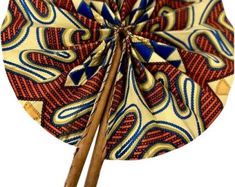 Leque de mão dobrável com estampa africana/Leque com estampa africana/couro feito à mão