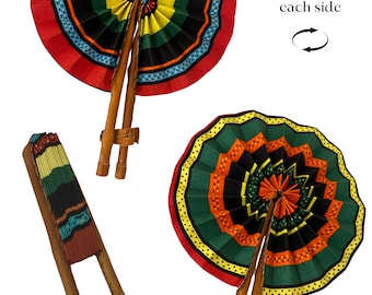 African Print Folding Hand Fan/ African Print Fan/ Handmade Leather
