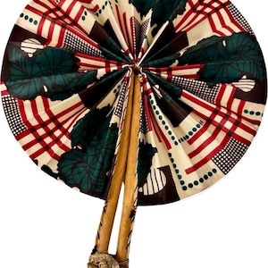 African Print Folding Hand Fan/ African Print Fan/ Handmade Leather