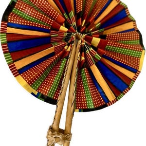 African Print Folding Hand Fan/ African Print Fan/ Handmade Leather