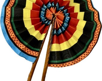 Leque de mão dobrável com estampa africana/Leque com estampa africana/couro feito à mão