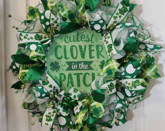 Emerald St. Patrick's Day, Whimsical Shamrock front door wreath, Irish hostess gift, party teacher gift, St Paddy's mantel decor, Irish game