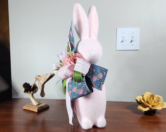 Spring table floral arrangement with bunny, Spring bunny gift for home, bunny baby nursery shower decor, boujee bunny ornament for home