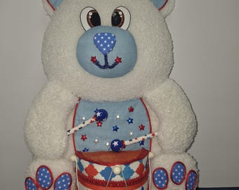 Patriotic Bear Wreath Attachment, 4th of July Bear Decor, Americana Door Hanger, Red White Blue Wreath Accent, USA Bear, #WAAM