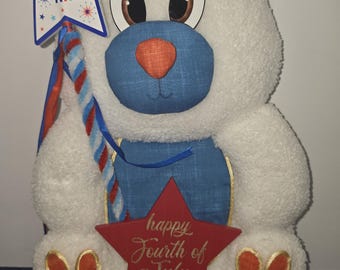 Patriotic Bear Wreath Attachment, Fourth of July Wreath Sign, Let Freedom Ring Decor, Americana Door Hanger Accent, #WAAM