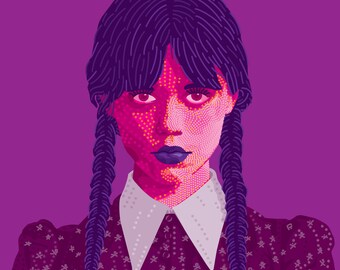 Jenna Ortega as Wednesday Adams printed drawing vector art