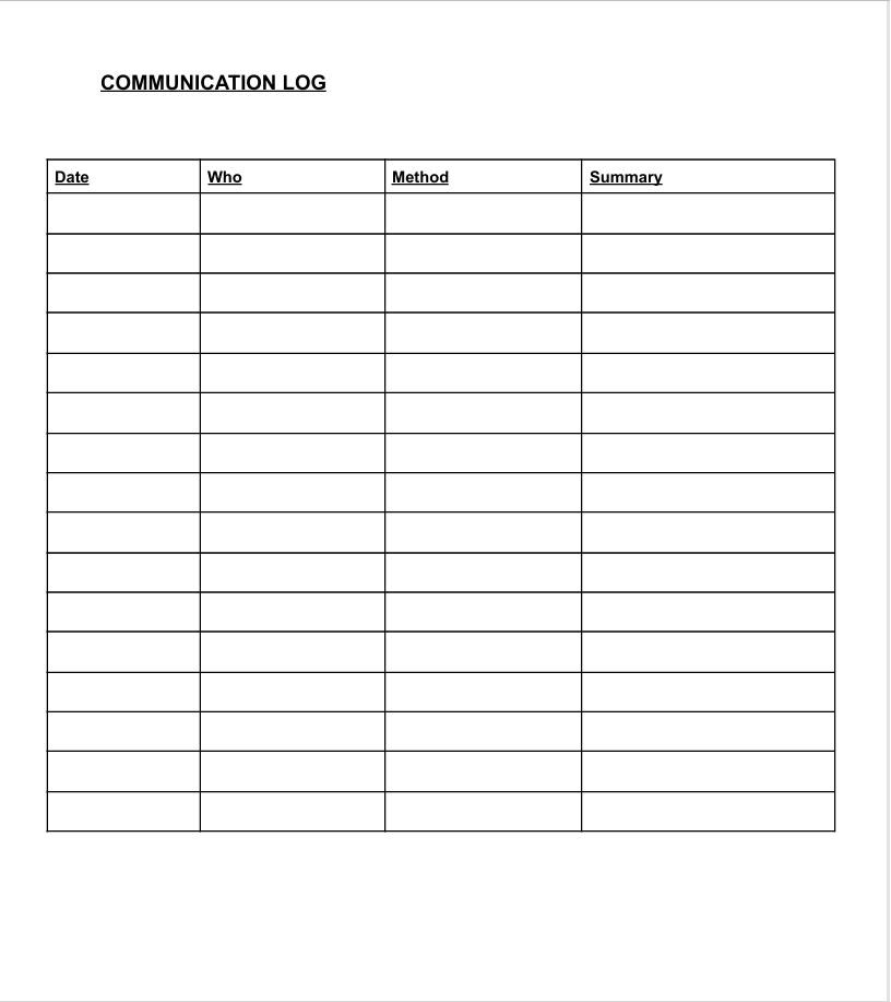 Professional Communication Log - US$ 7.00 | Tedooo