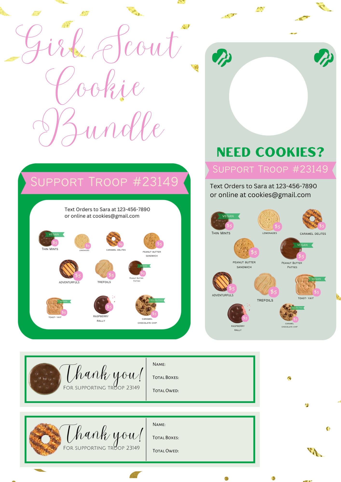 Customizable Girl Scout Cookie Printable Bundle, Door Hanger, Business ...
