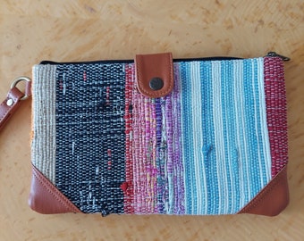 Vintage boho rug wallet, Passport Holder, Boho , hippie handmade  wallet, Retro purse,Upcycled upholstery fabric purse/,wristlet strap.