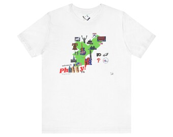 Camiseta con mapa de Filadelfia / Lugares emblemáticos de Filadelfia, camiseta con mapa de la ciudad