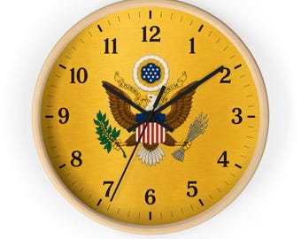 Reloj de pared con diseño de la bandera y el emblema de EE. UU. / Estrellas y rayas patrióticas estadounidenses