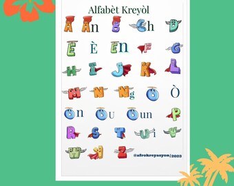 Alfabeto criollo haitiano - Pósteres satinados (210 g/m²) - Profesores, Educación, Idiomas, Escuela,