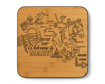 Lugares emblemáticos de Maryland Bienvenido a Maryland Hardboard Coaster