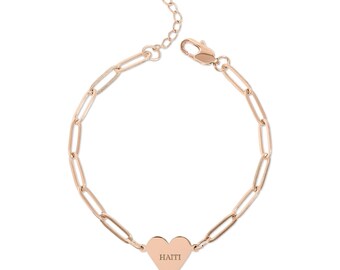 Pulsera Beloved Hait, pulsera con forma de corazón y clip de papel, grabada.