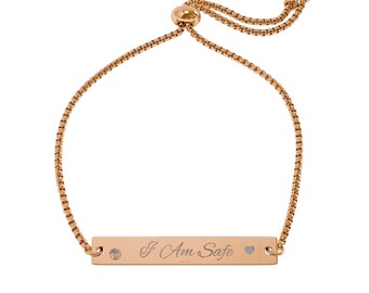 Pulsera ajustable con barra "I Am Safe" / mensaje grabado