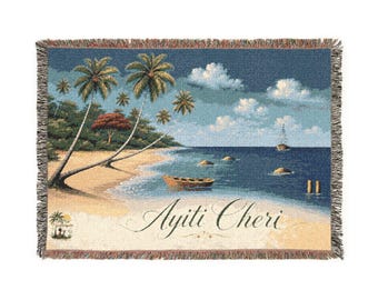 Manta de playa con la bandera de la isla Ayiti Cheri Tropical Paradise Haiti