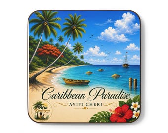 Ayiti Chéri Caribbean Paradise Hardboard Back Coaster