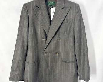 Blazer doppiopetto grigio a righe sottili LRL in 100% lana pettinata, taglia 6 da donna, NUOVO