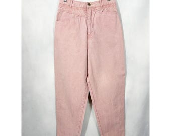 Vintage 70s Tarazzia Cotton Pastel Pink High Waisted Tapered Leg Jeans Size 9/10