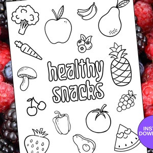 Healthy Snacks Fruits and Vegetables Printable Coloring Page