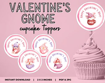 Valentine's Day Gnome Cupcake Topper Decoration Printable