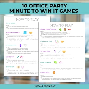 Office Party Minute to Win It Printable Game Ideas with Supply List and Score Sheet, Corporate, Team Building