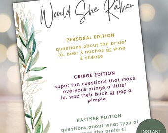 Would She Rather Bridal Shower Game Cards - Set Of 25, 5x7 Inches, Minimalist Brown Wedding Party Game For Guests