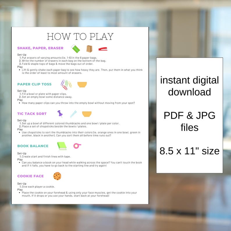 Office Party Minute to Win It Printable Game Ideas With Supply List and ...