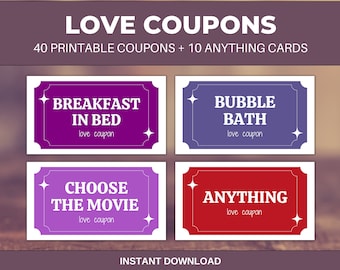 Printable Love Coupons, Gift for Her, Gift for Him, Valentine's Day